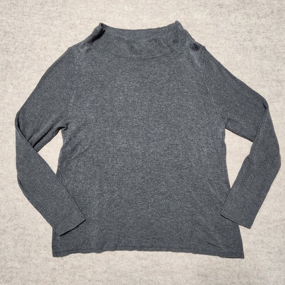 Eileen Fisher Gray Mock Neck Long Sleeve Knit Top Italian Yarn - Picture 1 of 8
